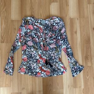 Maeve Anthropologie Floral Tassel Blouse